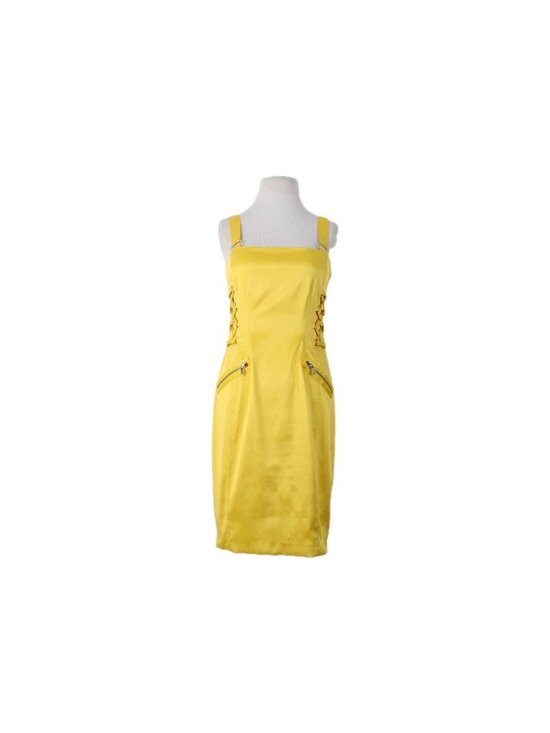 SZ Dresses & Skirts - Cache Dress Sz 4 Yellow Faux Pockets Lace Up Side Poly Cotton Spandex Dress